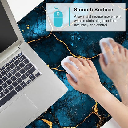 Blue Marble Gold Vein Mouse Pad – Large Extended Desk Mat 35.43 x 15.75 in – - Image 6