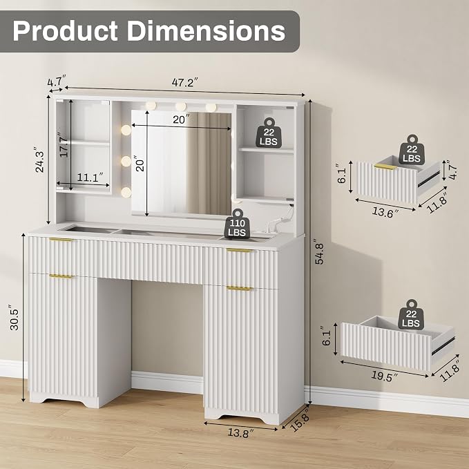 ONME 47.2" Fluted Vanity Desk - Image 9