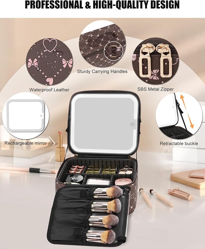 Relavel Travel Makeup Bag With LED Mirror, Small Train Case with Detachable - Image 6