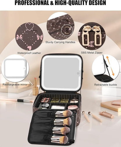 Relavel Travel Makeup Bag With LED Mirror, Small Train Case with Detachable - Image 6