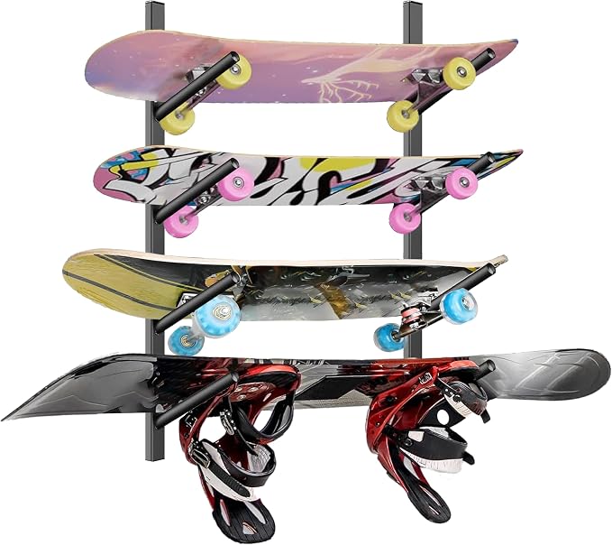 Skateboard Rack Wall Mount – Skateboard Wall Hanger, Snowboard Display Wall by Unknown