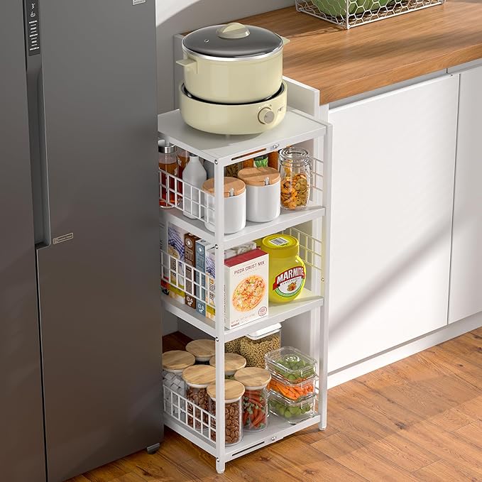 4 Tier Expandable Slim Storage Shelf, Metal Shelving Unit - Image 4