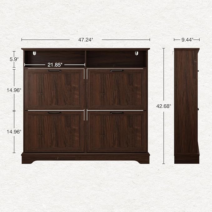 Shoe Storage Cabinet with 4 Flip Drawers, Farmhouse Modern Hidden Shoes Rack - Image 2