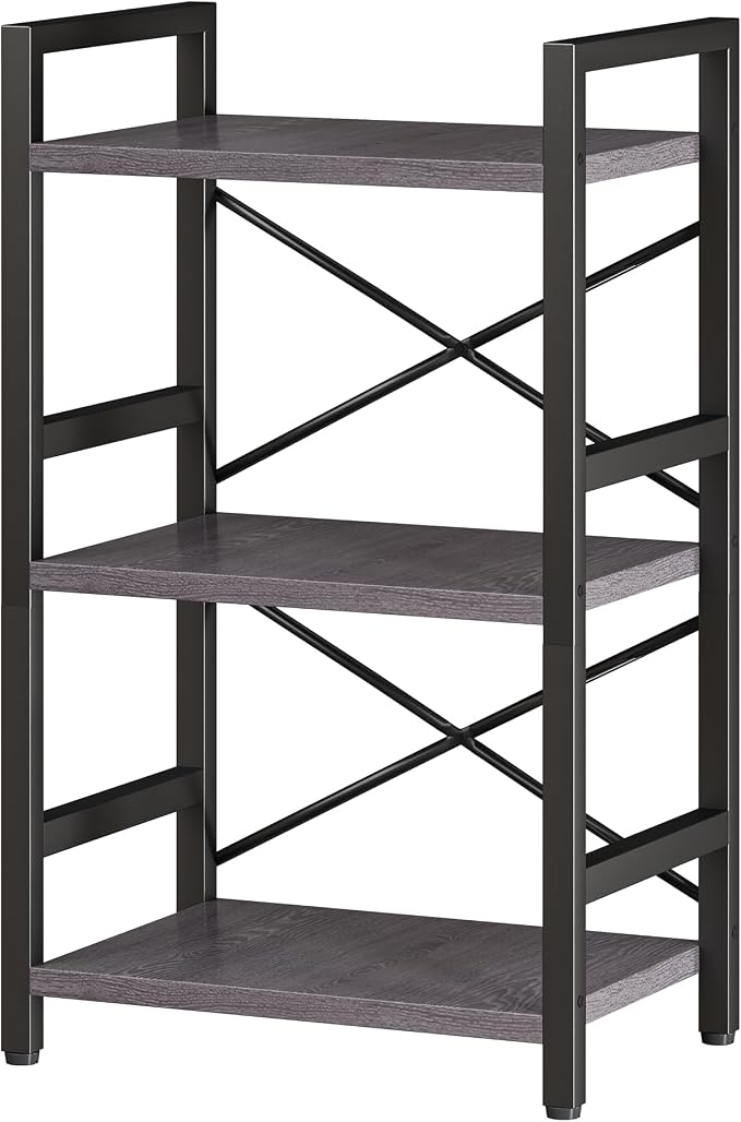 Homeiju Bookshelf, 3 Tier Industrial Bookcase, Metal Small Bookcase, Rustic - Image 8