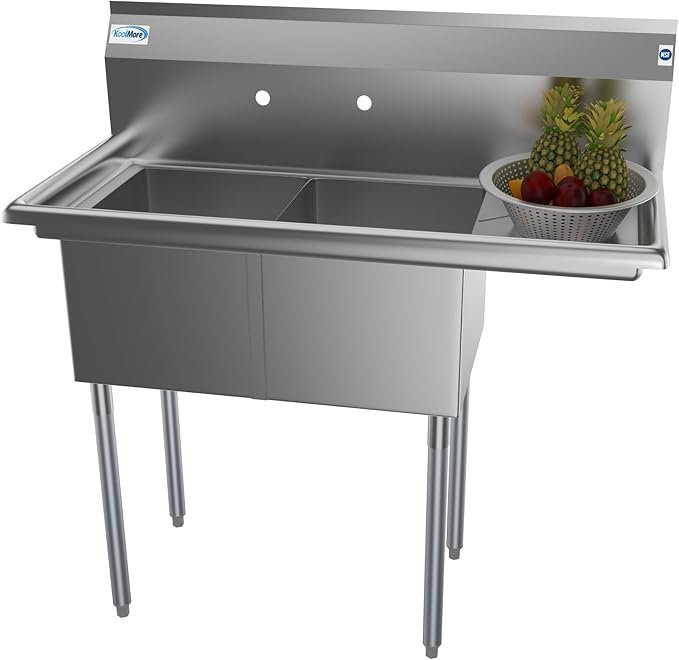 KoolMore 2 Compartment Stainless Steel NSF Commercial Kitchen Prep & Utility - Image 9