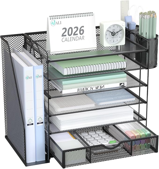 WALI Desk File Organizer, 6 Tier Desktop Paper Letter Tray Organizer by WALI