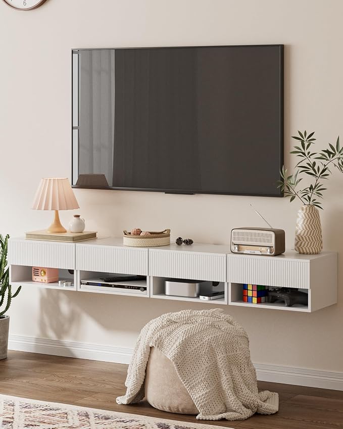 Modern Small Nightstand with Drawer, Floating Shelves - Image 7