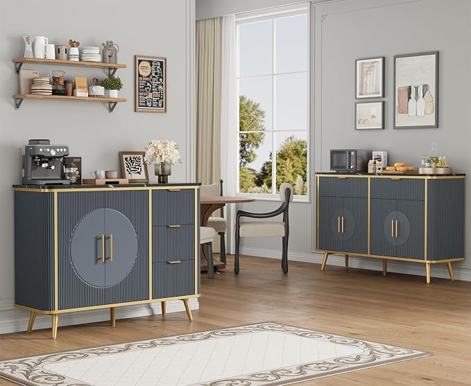 47.2" Buffet Storage Cabinet, Modern Fluted Coffee Bar Station - Image 9