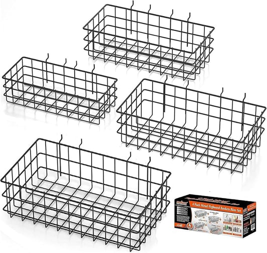HORUSDY Peg Board Bins and Baskets | 4 Pack | Square Style 4 Size Pegboard by HORUSDY
