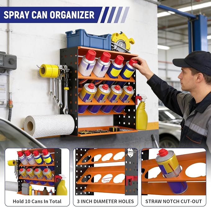 Wall Mount Spray Can Holder, Aerosol Spray Bottle Holder Storage Rack, - Image 4