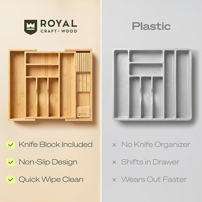 Drawer Organizer for Kitchen Organization – Expandable Bamboo Silverware Drawer - Image 11