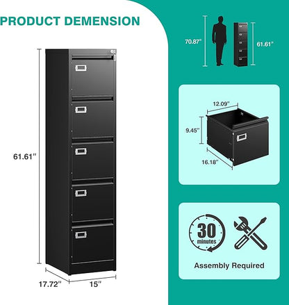 SISESOL 5 Drawer File Cabinet - Image 3