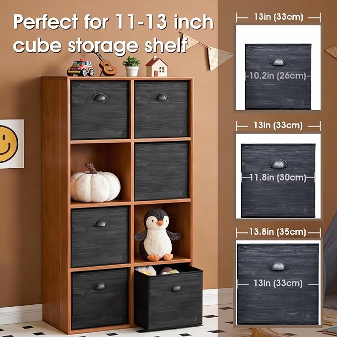 homyfort Faux Wood Grain Cube Storage Bins, 11x11 Inch Storage Cubes, Closet - Image 8
