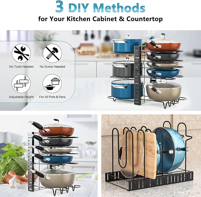 ORDORA Pots and Pans Organizer for Cabinet 16.61 Height, 8 Tier Pot Organizers - Image 6
