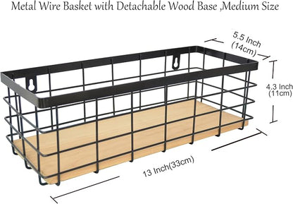 Detachable Wood Base Wire Basket tabletop or wall mount, Medium | Farmhouse - Image 2