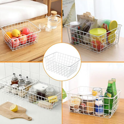 4 Pack White Wire Baskets for Organizing Office Wire Storage Basket White Metal - Image 7