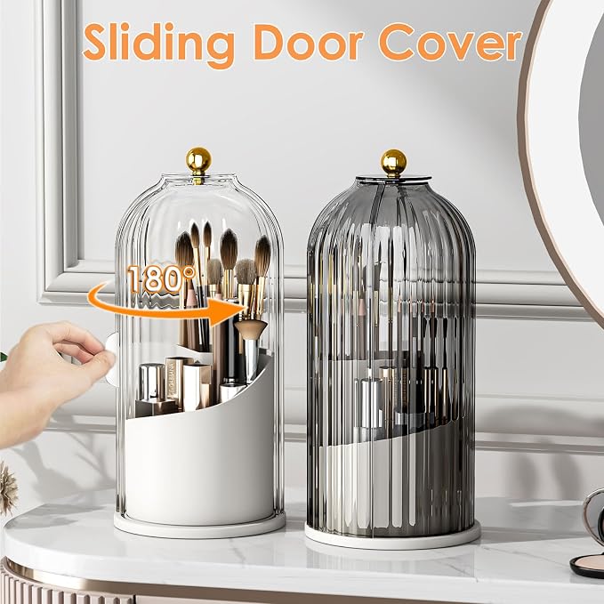 Makeup Brush Holder with Lid 360 Rotating Clear Dustproof Make Up Organizers - Image 2