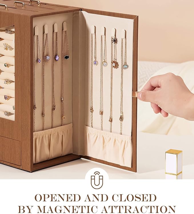 Homde Jewelry Organizer with Transparent Window Necklace Hooks Gift - Image 4