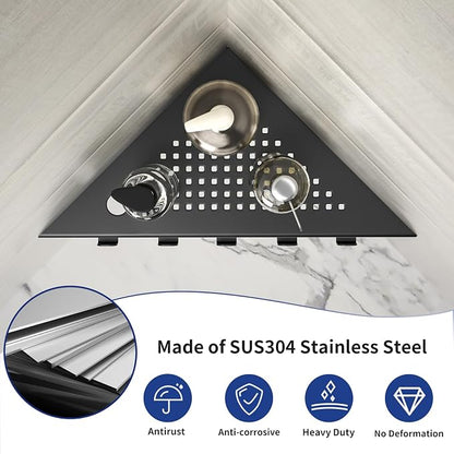 Grout in Shower Shelves with Hooks, 304 Stainless Steel Corner Bathroom Shelf - Image 6