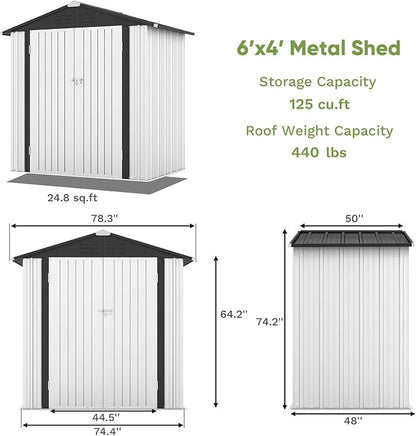 Patiowell 6x4 FT Outdoor Storage Shed, Garden Tool Storage Shed - Image 5