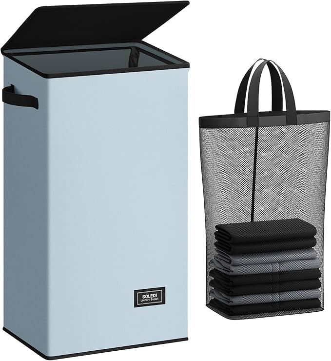 SOLEDI Laundry Hamper with Lid 100L Large & Tall Collapsible Laundry Basket by SOLEDI