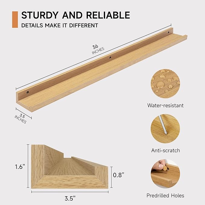 Fun Memories Picture Ledge Shelf, 36 Inch Floating Shelves Set of 2, Nursery - Image 3