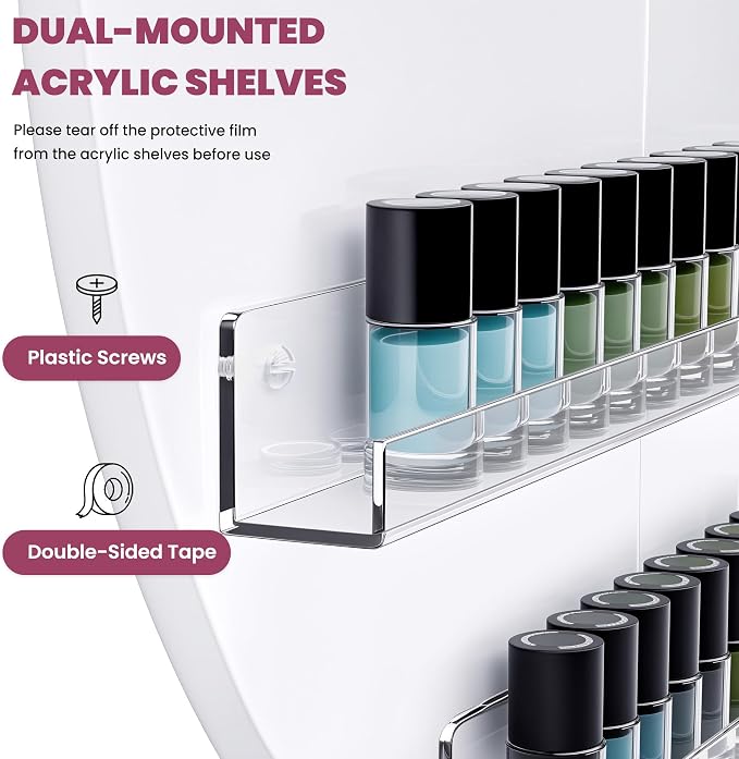 Wall Mount Nail Polish Organizer, Wood Nail Polish Rack w/Acrylic Barrier - Image 3
