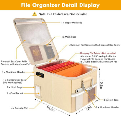 TOMKID 5200°F Fireproof Document Box, Fire Important Document Organizer - Image 3