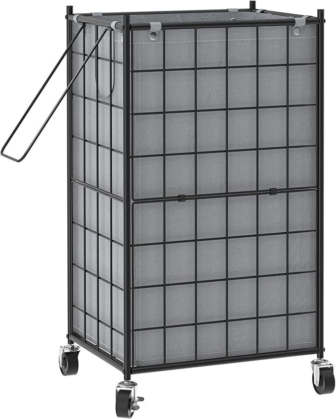 WOWLIVE Laundry Hamper with Wheels, Metal Wire Frame Rolling Laundry Basket by WOWLIVE