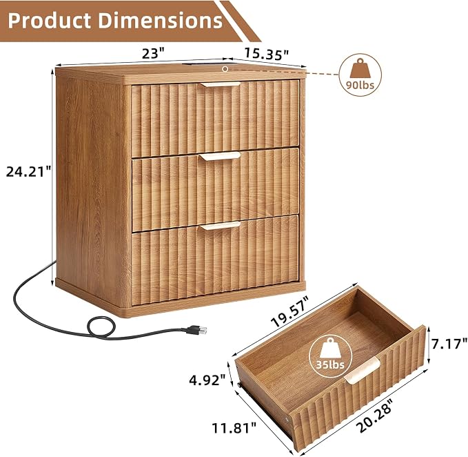 LEYAOYAO Fluted Nightstand Set of 2 - Image 3