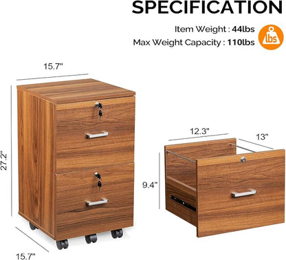 VINGLI 2-Drawer Rolling File Cabinet - Image 3