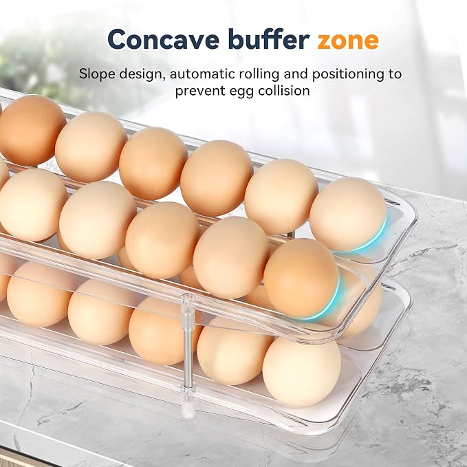 Refrigerator Egg Holder, Self-Rolling Refrigerator Egg Container, Stackable Egg - Image 4