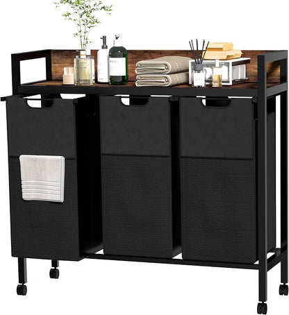 Laundry Sorter 3 Section, 360°Rolling Laundry Basket, 3 Pull-Out and Removable by Serxis