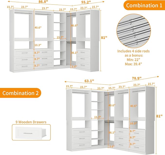 Closet System with 9 Drawers, Corner Closet Organizer Systems with 9 Shelves & - Image 3