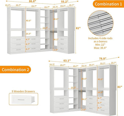Closet System with 9 Drawers, Corner Closet Organizer Systems with 9 Shelves & - Image 3