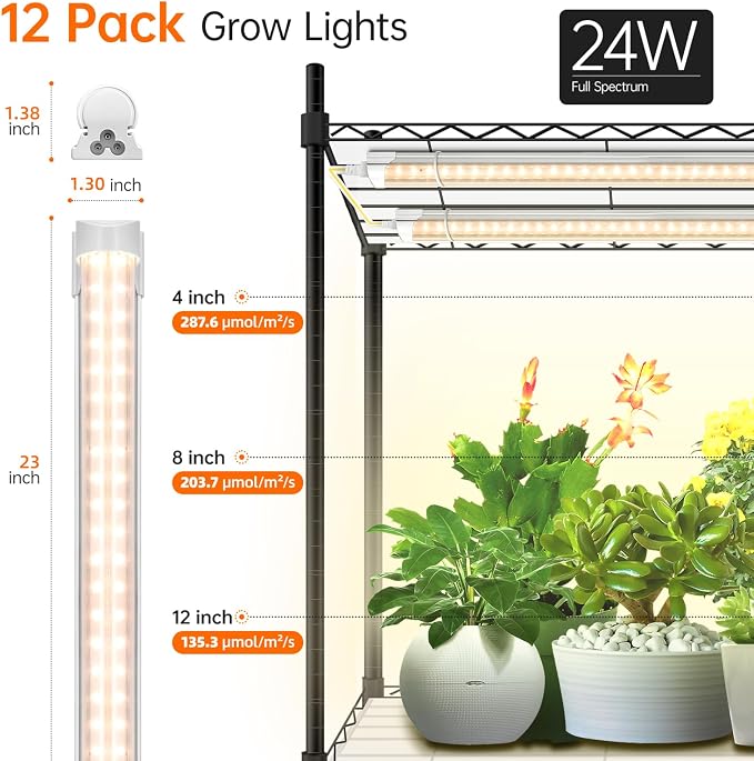 Bstrip Plant Shelf with Grow Light, 4-Tier Large Grow Light Shelf with Wheels - Image 4