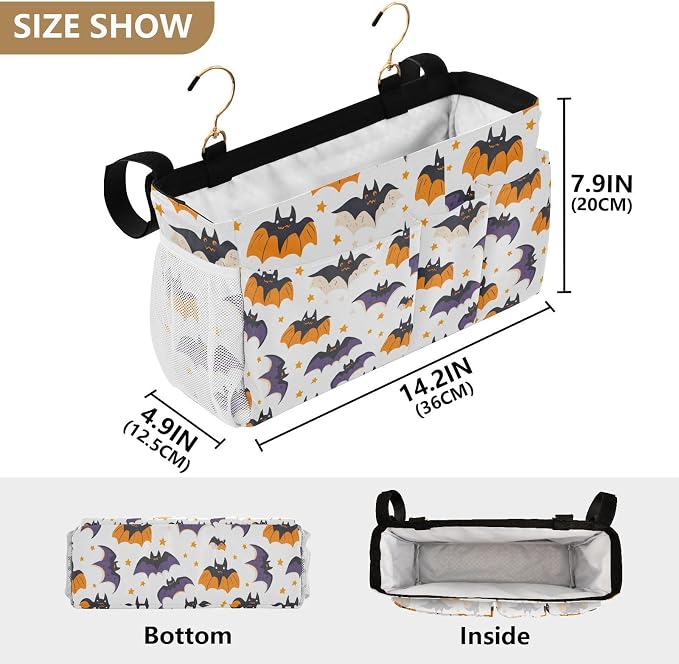 White Halloween Bats and Stars Bedside Caddy - Image 4