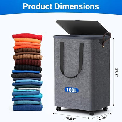 Laundry Basket with 5 Wheels, Tall Dirty Laundry Hamper, Rolling Laundry Basket - Image 3