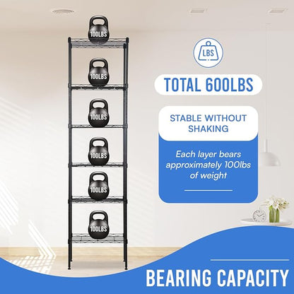 PayLessHere | 6-Tier Wire Shelf | 17"x12"x64" | Black | Adjustable Racks | - Image 5