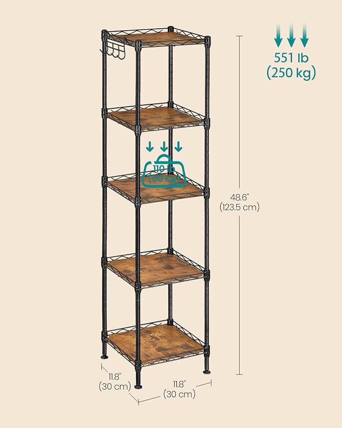 SONGMICS Storage Shelf, Bathroom Storage Rack, 5 Tier, Ink Black | Small space - Image 3