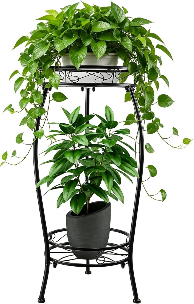 Plant Stand Indoor Outdoor 27.1'', 2 Tier Tall Metal Plant Stands, Heavy Duty by YHIJURS