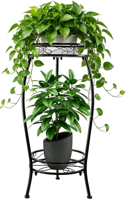 Plant Stand Indoor Outdoor 27.1'', 2 Tier Tall Metal Plant Stands, Heavy Duty by YHIJURS