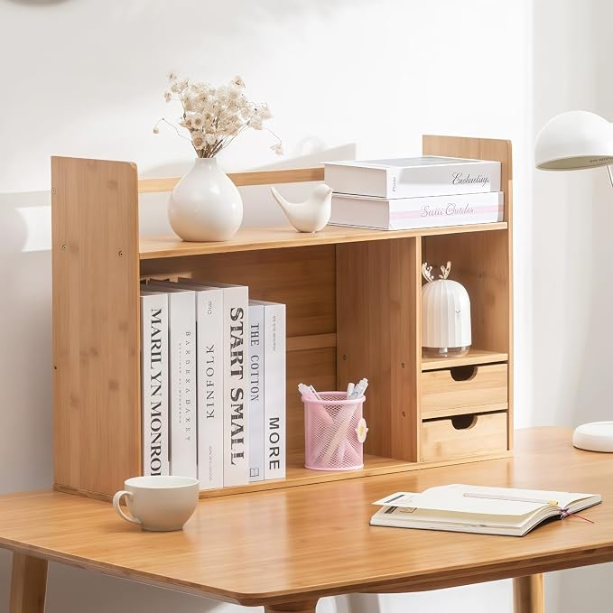 Bamboo Desktop Bookshelf 2-Tier Short Bookshelf by Unknown