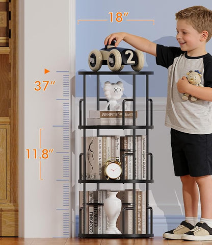 3 Tier Rotating Bookshelf Tower Round Black, 37”Floor Standing Spinning - Image 2