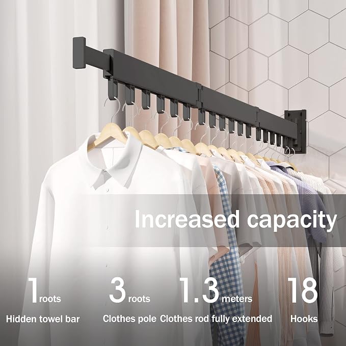 Clothes Drying Rack, Wall Mounted Space-Saver, Retractable, Collapsible - Image 5