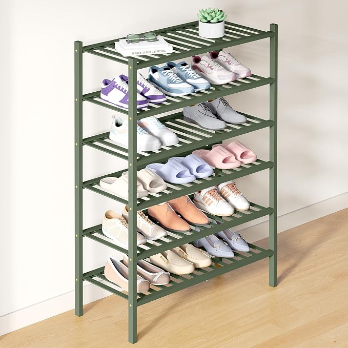 Smiry Bamboo Shoe Rack for Closet, 6 Tier Wooden Stackable Shoe Organizer by Smiry
