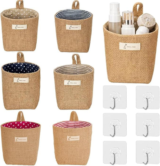 AOKZOE 6 Pack Wall Hanging Storage Bags Hanging Storage Bags Cotton Linen by AOKZOE