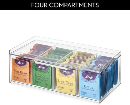 iDesign XL Tea Bag Organizer, 4-Section Clear Stackable, Storage Drawer - Image 5