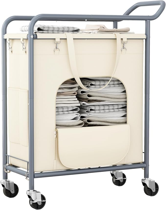 Laundry Basket with Wheels, Rolling Laundry Hamper with 38.4" Tall Handle by Unknown