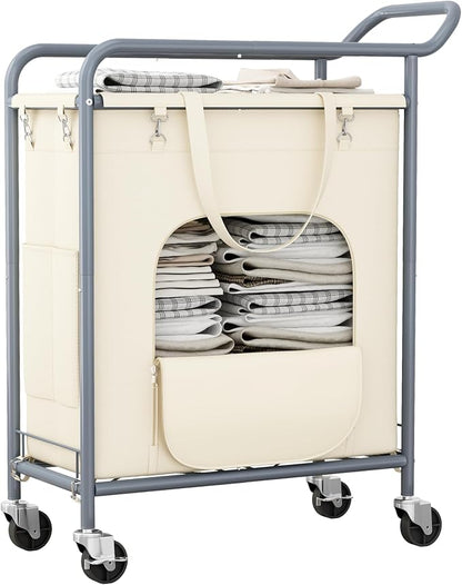 Laundry Basket with Wheels, Rolling Laundry Hamper with 38.4" Tall Handle by Unknown